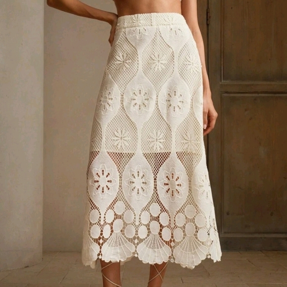 Elegant Ladies' Lace Hollow Out Skirt Maxi Women Outfit
